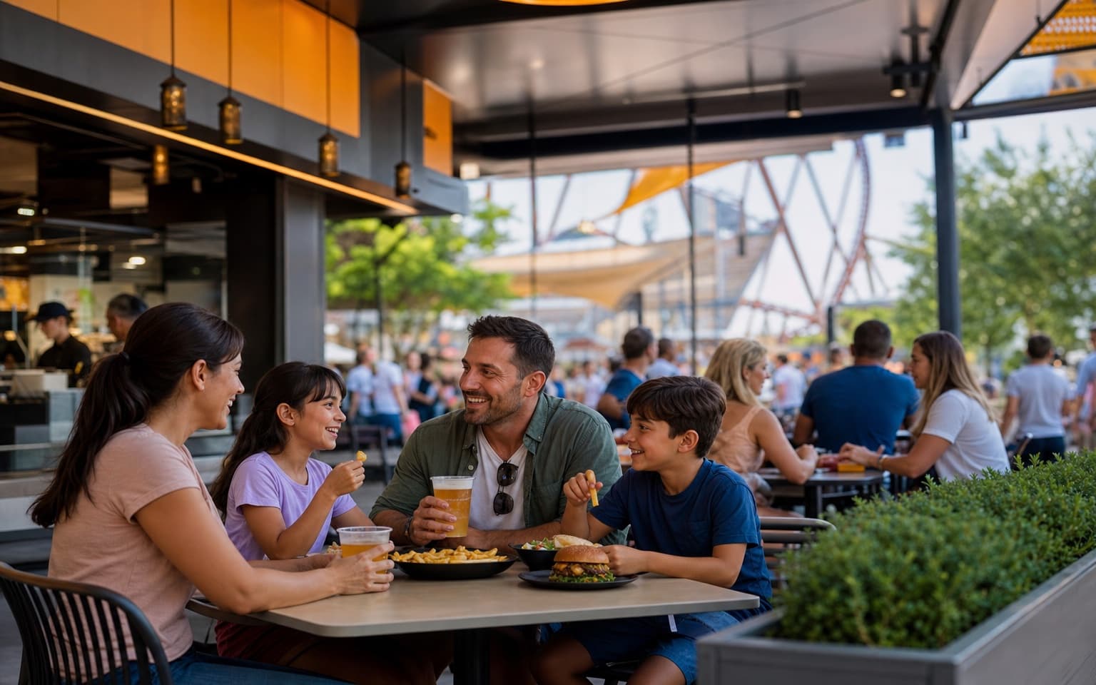 Theme park guests ordering food and drinks with Digame